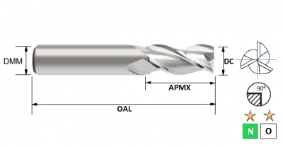 25.0mm 3 Flute Standard Length Mastermill AL-HPC Carbide Slot Drill